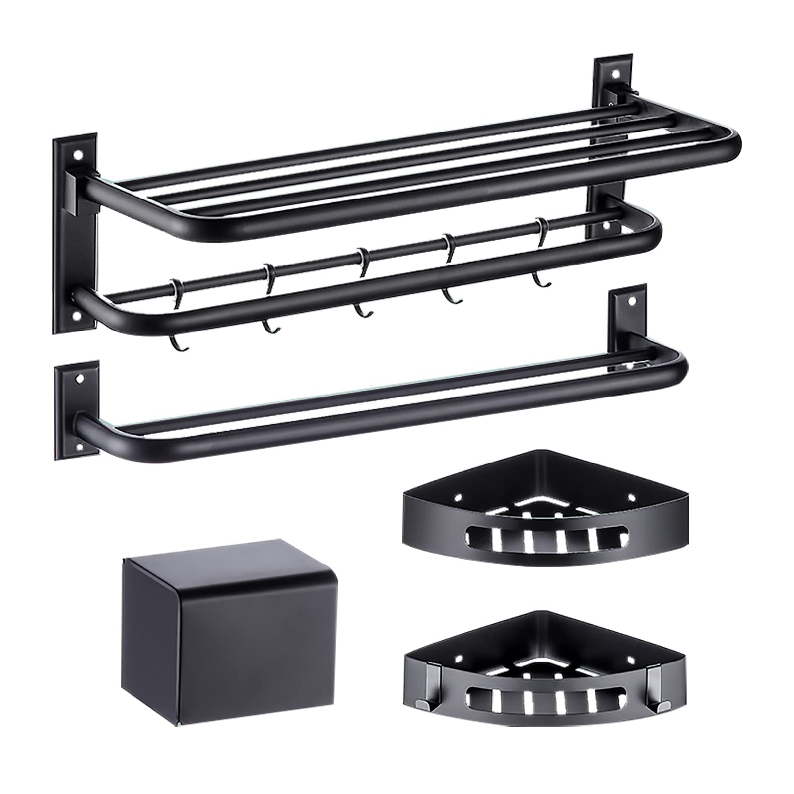 SOVORM Juego de Accesorios de Barra de Toalla de baño de 6 Piezas, Juego de toallero de Accesorios de baño de Acero Inoxidable Negro Mate montado en la Pared Redonda/g The New