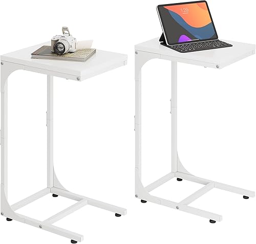 Miniatura 8 de WLIVE Mesa auxiliar en forma de C, mesas auxiliares de sofá pequeñas con marco de metal, mesa de sofá, bandeja de TV para sala de estar, dormitorio,