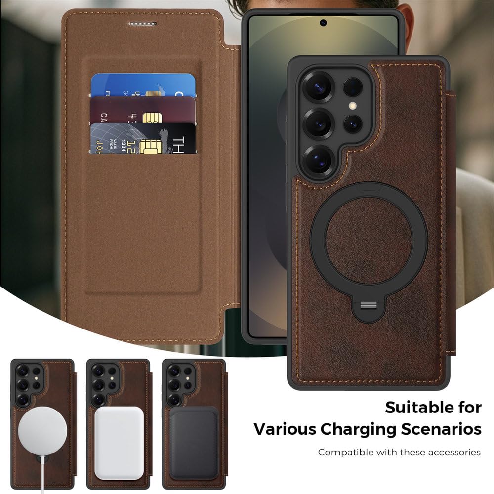 Custodia a libro in pelle con supporto magnetico girevole a 360° per Samsung Galaxy S26 S25 S24 S23 S22 Ultra, con ricarica wireless, anti-caduta e protezione, blu royal, per Samsung Galaxy S26 Plus