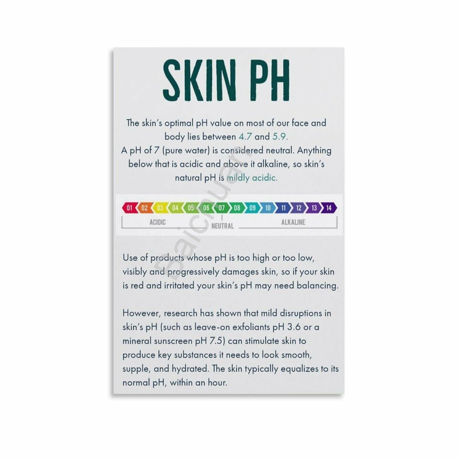 FOPURE Understanding Skin pH Chart Educational Skincare Poster Canvas Wall-Art for Bathroom Vanity Dorm Room Decor(Unframed,12x18inch(30x45cm))