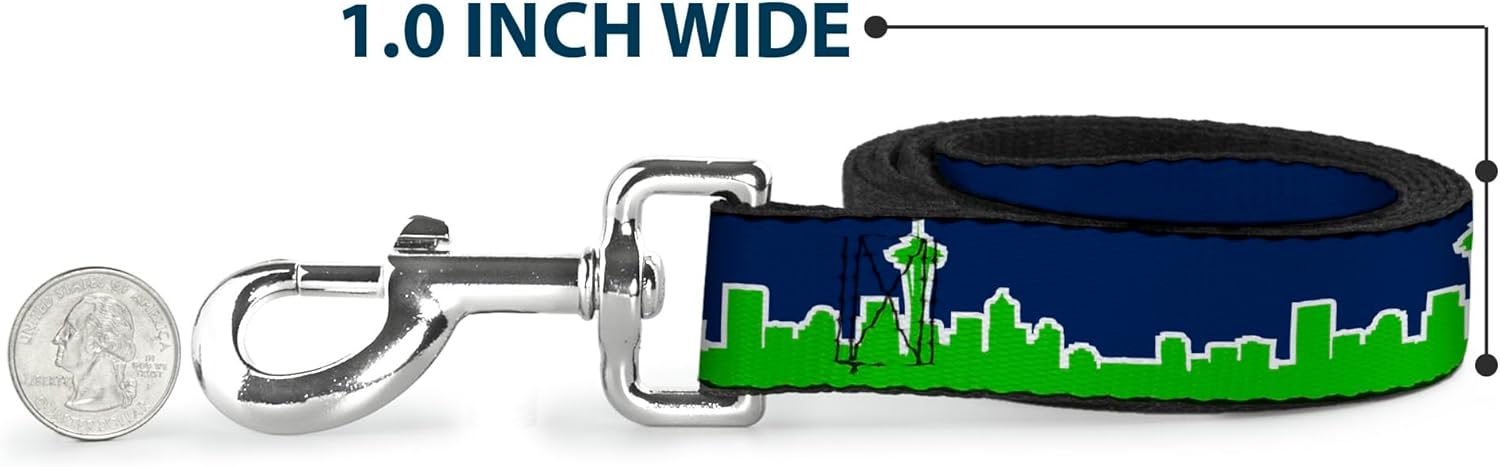 Dog Leash Seattle Skyline Navy Bright Green 6 Feet Long 1.0 Inch Wide