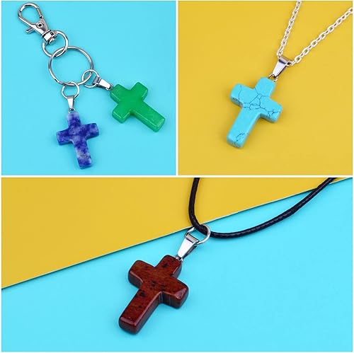 Miniatura 4 de 10 colgantes de piedra natural con cruz de cristal curativo de cuarzo con dije de piedras preciosas de chakras con una caja para hacer collares,