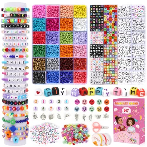 5500pcs kit Para Hacer Pulsera，Cuentas de colores de 4 mm y cuentas de letras，Cuentas Emoji，Números perlas，Para pulseras de la amistad, collares, llaveros y bisutería