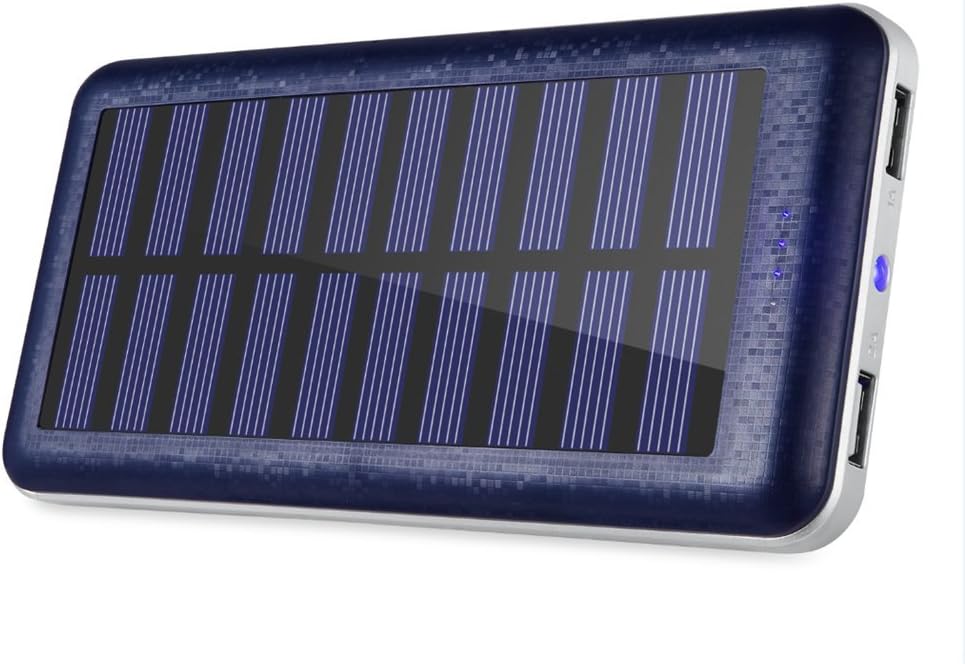 Solar Charger, Aedon 20000mAh Portable Solar Power Bank with Dual USB Output, External Battery Pack with Bright LED Flashlight for iPhone, Samsung Galaxy, iPad, GoPro Camera, GPS and More – Blue