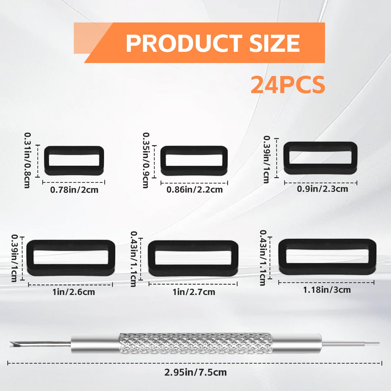 Gabrella 25 Pcs 6 Size Silicone Watch Band Loops with a Spring Bar Tool, Watch Strap Keeper, Watchband Holder Loop Fastener Rings Compatible with Universal Watch