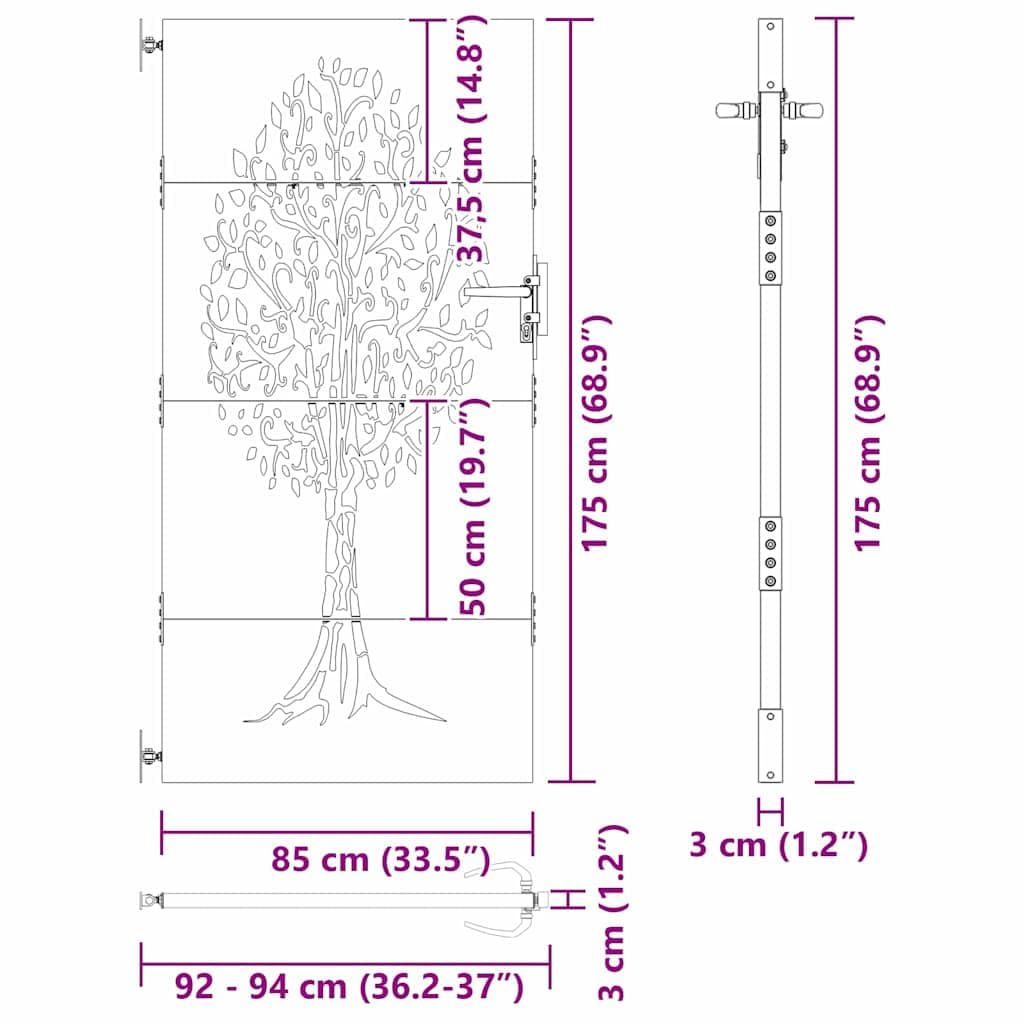 vidaXL Gartentor Schwarz 85 x 175 cm Pulverbeschichteter Stahl, Garten- und Terrassentor, rechteckig, modern, robust, umweltfreundlich, wetterfest und stylish