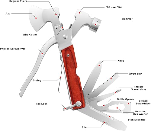 Miniatura 2 de MYWERO - Herramientas multiusos para exteriores, equipo de campamento, herramientas multiusos, accesorios de campamento 16 en 1, martillos
