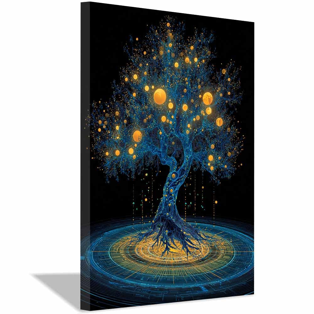 HOQIU Tree Wall Art Watercolor Butterflyss tree artwork, home canvas prints, for Bathroom Living Room Bedroom(Multicolor)-20x30cm Framed