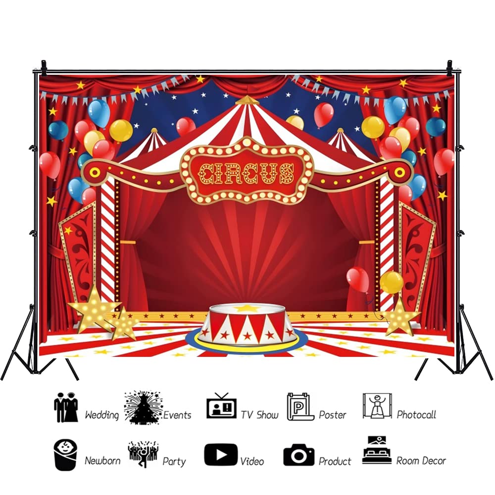 Xiaoterna 2,2x1,5m Bienvenido al Carnaval Telón de fondo Circo Rojo Fondo Noche de Carnaval Noria Rojo Blanco Rayas Carpa Estrellas Fotografía Fondo Adultos Niños Retrato Foto Atrezzo