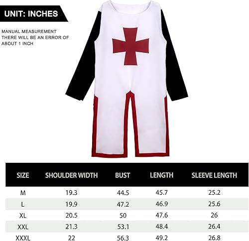 Miniatura 7 de UQJE Disfraz de cruzado medieval para hombre, disfraz de caballeros templarios, túnica de Halloween, renacentista, traje de medievil