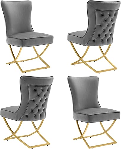 Miniatura 61 de LOULENS Elegance - Juego de 6 sillas de comedor de terciopelo, lujosas sillas de comedor tapizadas copetudas, sillas decorativas de terciopelo real