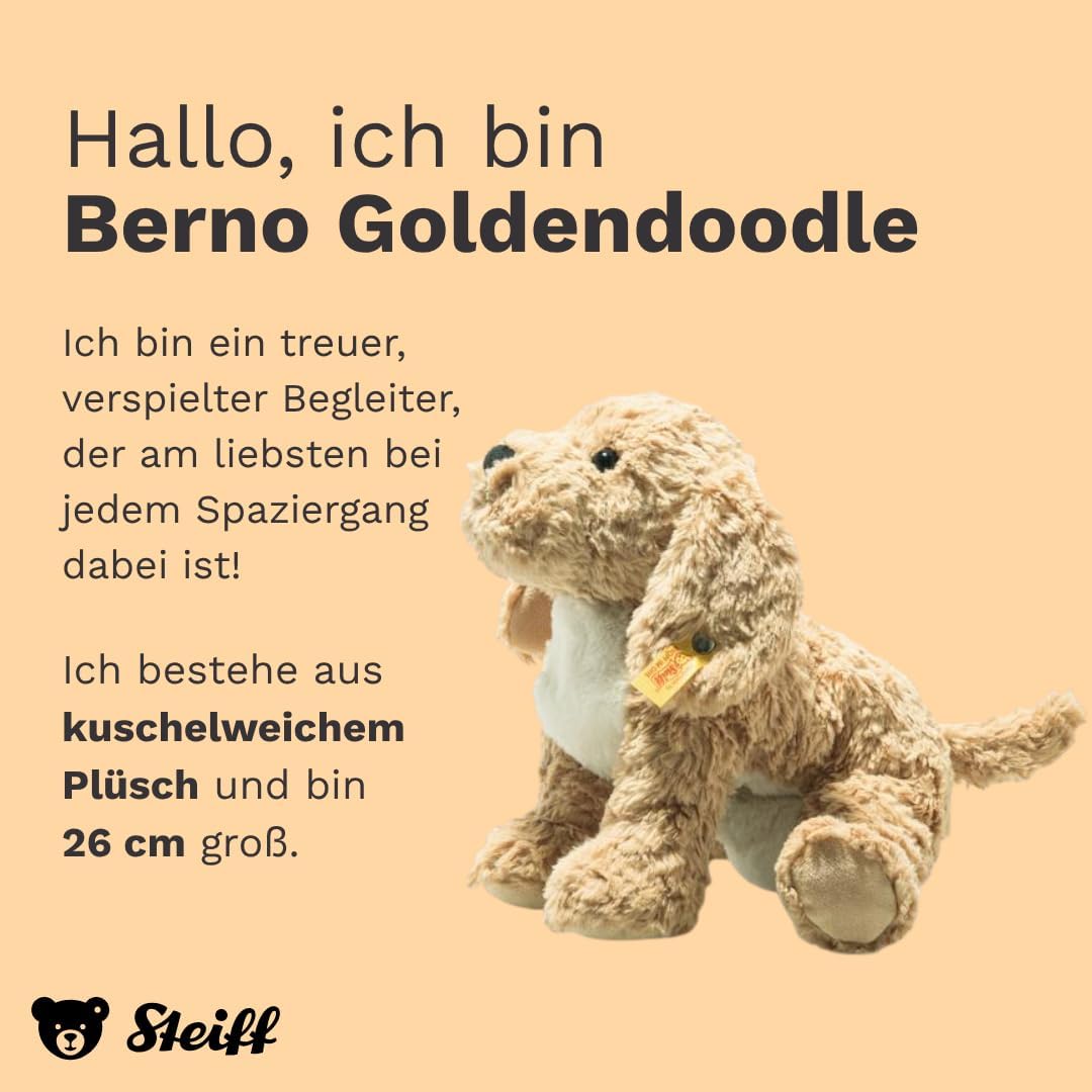 Steiff Soft Cuddly Friends Berno Goldendoodle 26 cm, Kuscheltier für Kleinkinder & Kinder, weich und kuschelig, waschmaschinenfest, Beige