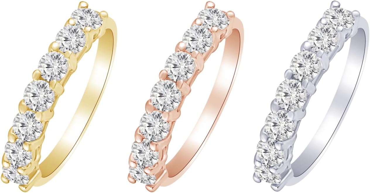 Houston Diamond District 1 Carat Round 7-Stone Diamond Wedding Anniversary Stackable Ring Band Value Collection - Image 5