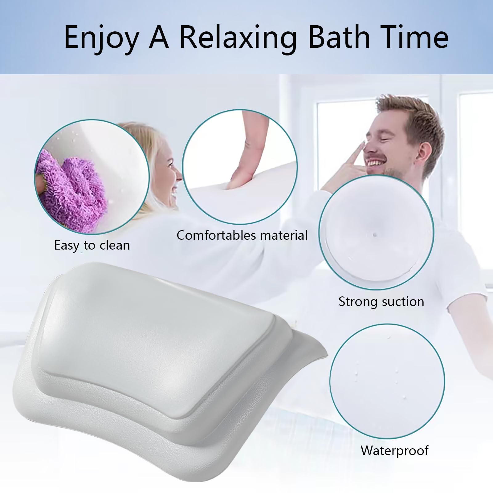 Lonkenn Almohada Bañera, Almohadas de Baño con Ventosas, Almohada Bañera Ergonómica, Waterproof Bath Headrest Bathtub para Todas Las Bañeras, SPA en Casa Bañera de Hidromasaje-Gris