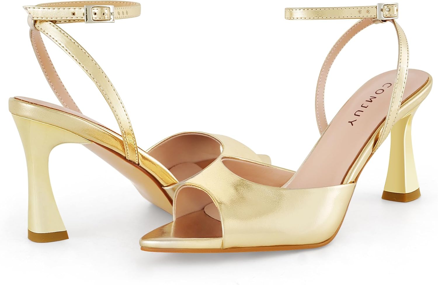 High Heels for Women Peep Pointed Toe Kitten Heeled Sandals Strappy Flared Heels Elegant Leather Sandals Comfortable Chic Summer Prom Wedding Sexy Dress Shoes - Image 4