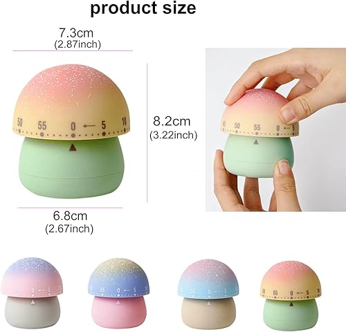 Miniatura 2 de Temporizador mecánico de cocina, bonito temporizador de hongos para niños, temporizador manual de cuenta regresiva de 60 minutos para aula, hogar,