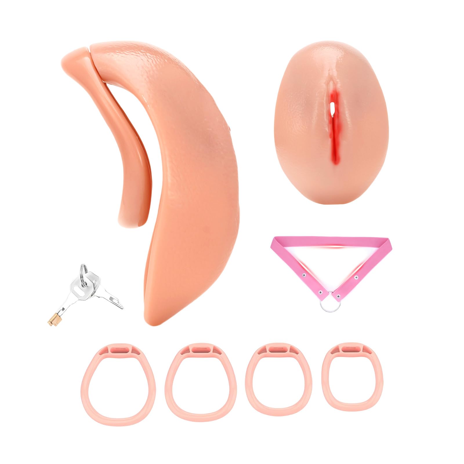 Cage de Chasteté pour Pénis en Résine Sex Toys Chastity Cage pour Sissy avec Serrure Dissimulée et 4 Anneaux Cage Chastetée pour Homme Fausse Chatte avec Ceinture Cage de Pénis Légère (Small)