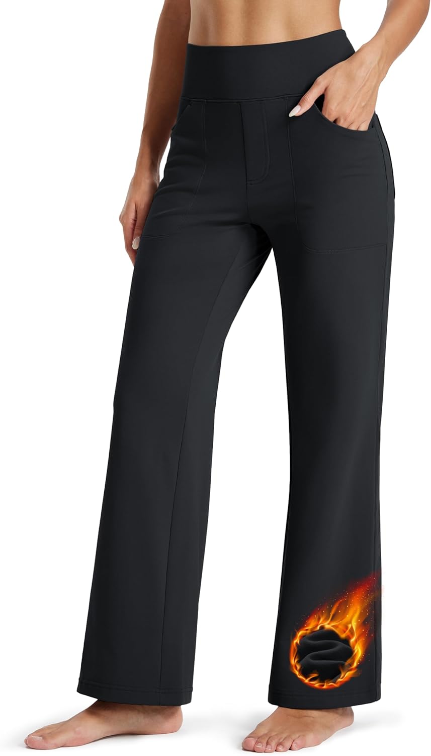 MAGCOMSEN Women's Fleece Lined Pants with Pockets Wide Leg High Waisted Work Pants Winter Thermal Casual Yoga Sweatpants - Image 8