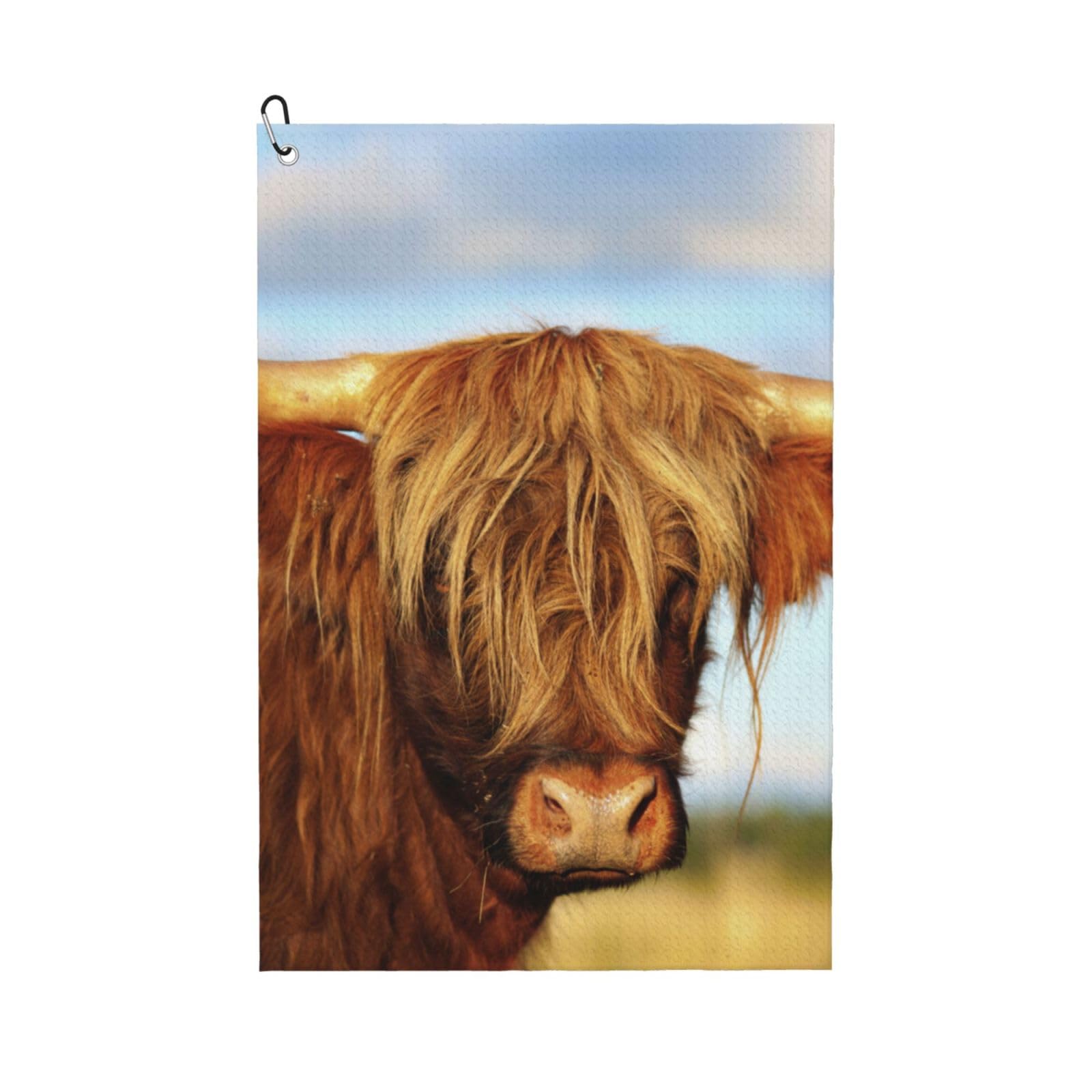 Hnnkloy Highland Cow Printed, 16x24 in Portable Waffle Golf Towels with Carabiner Clip for Golf Bag