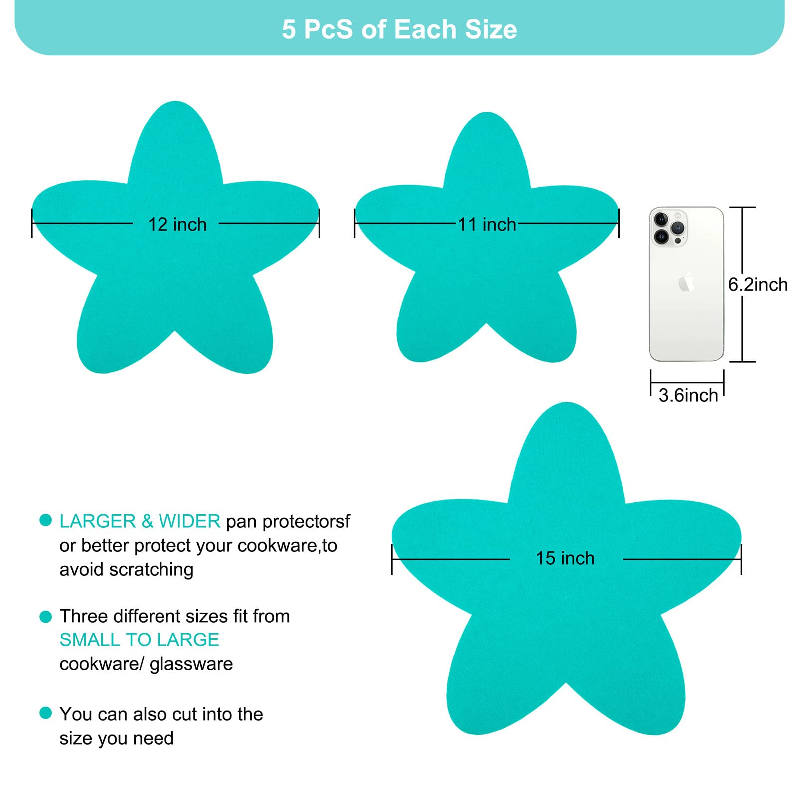 Pot and Pan Protectors, Set of 18 and 3 Different Size, Cookware Protector Set/Pots and Pans Dividers/Pans Separator Anti-Slip to Avoid Scratching or Marring When Stacking, Larger & Thicker (Blue)