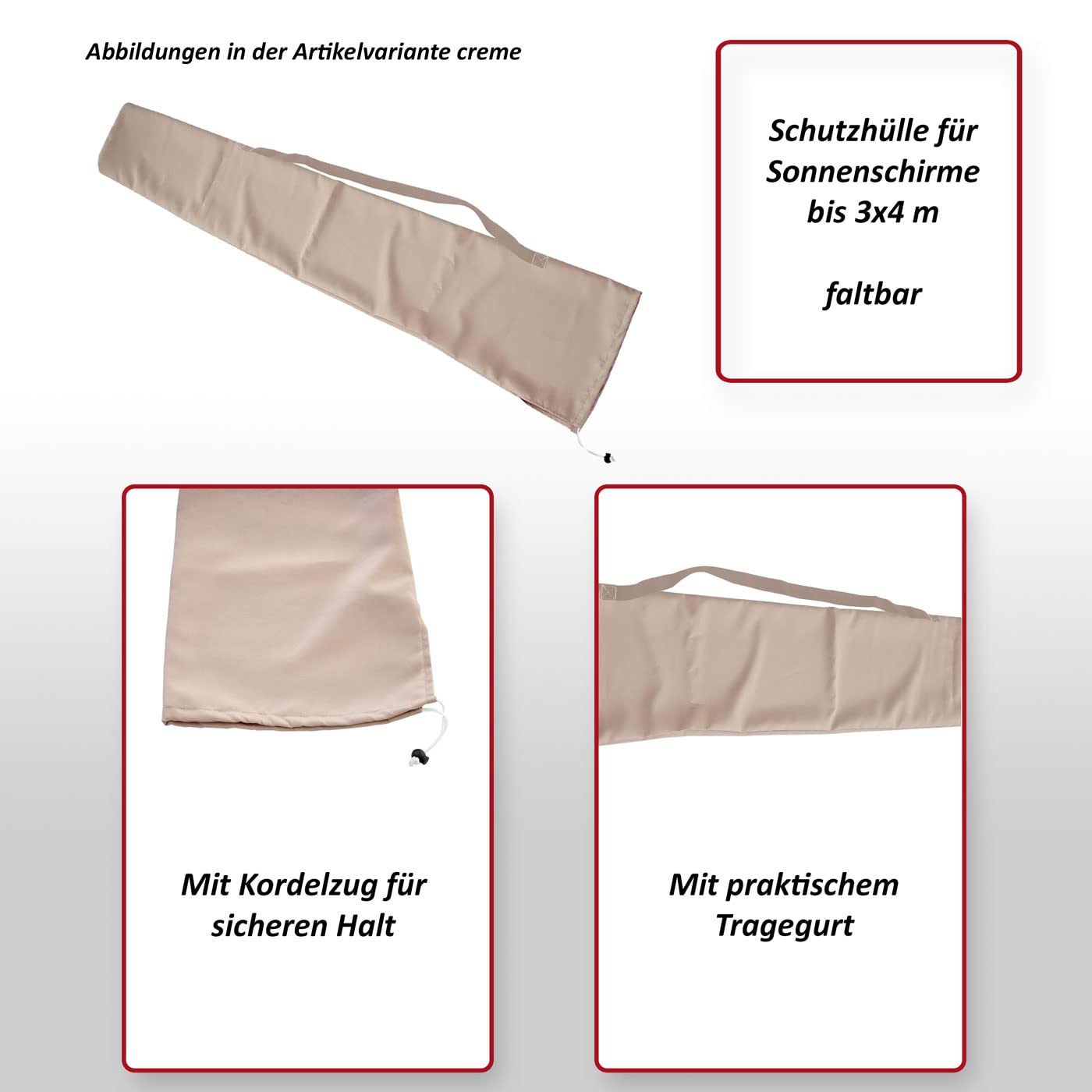 Housse de protection pour parasol jusqu'à 3x4m, avec cordelette - crème