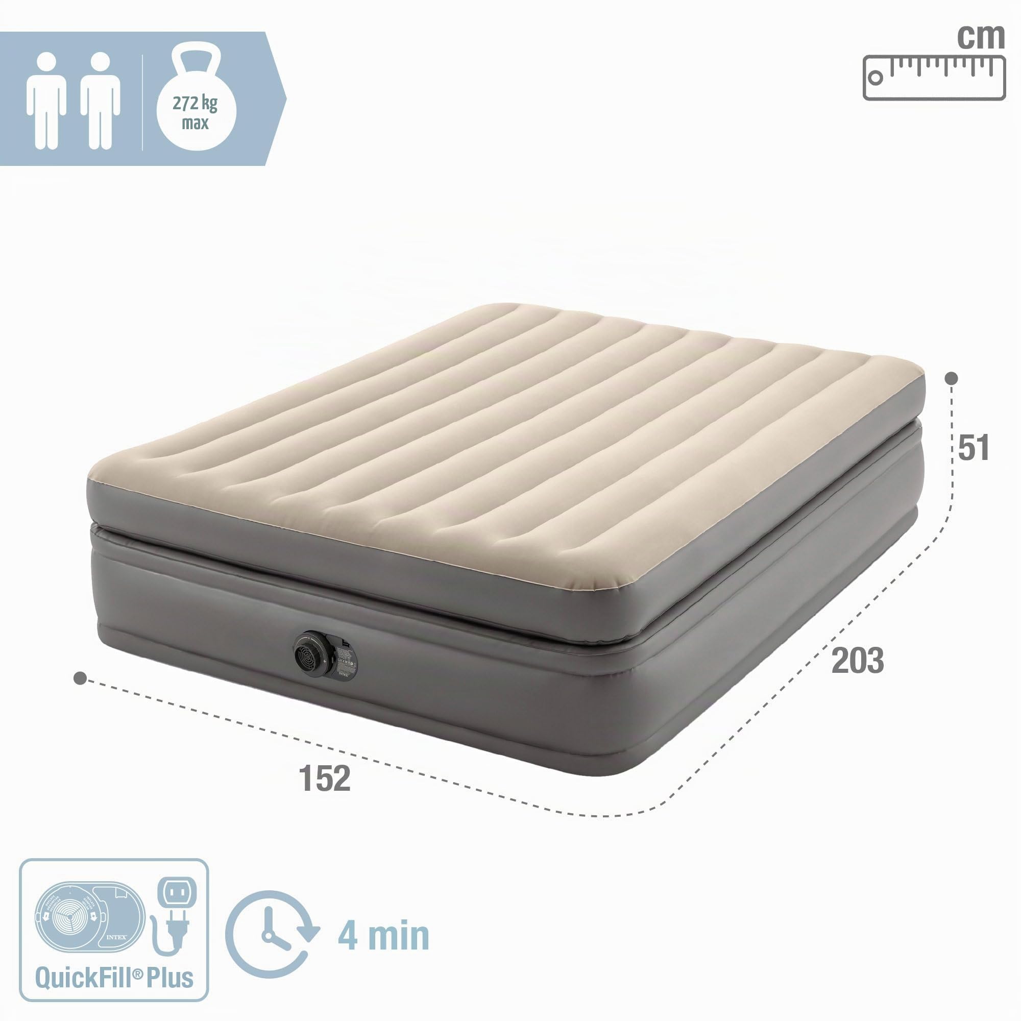Intex - 64164NP - Lit Gonflable Prime Comfort Elevated - Électrique 2 Pers, Beige