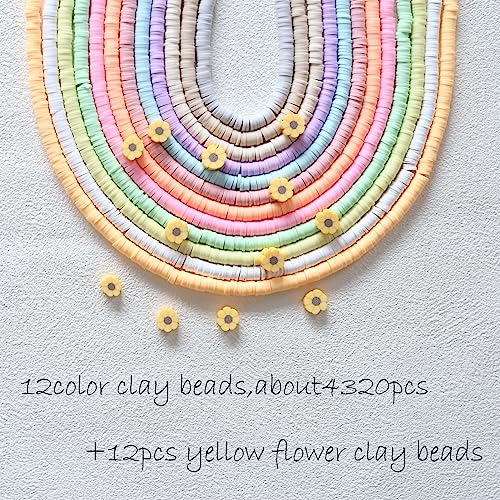 YIEUR Pack of 4320 Heishi Beads, Colourful Polymer Clay Beads, 6 mm Loose Clay Beads with Hole and Spacing Beads - Image 2