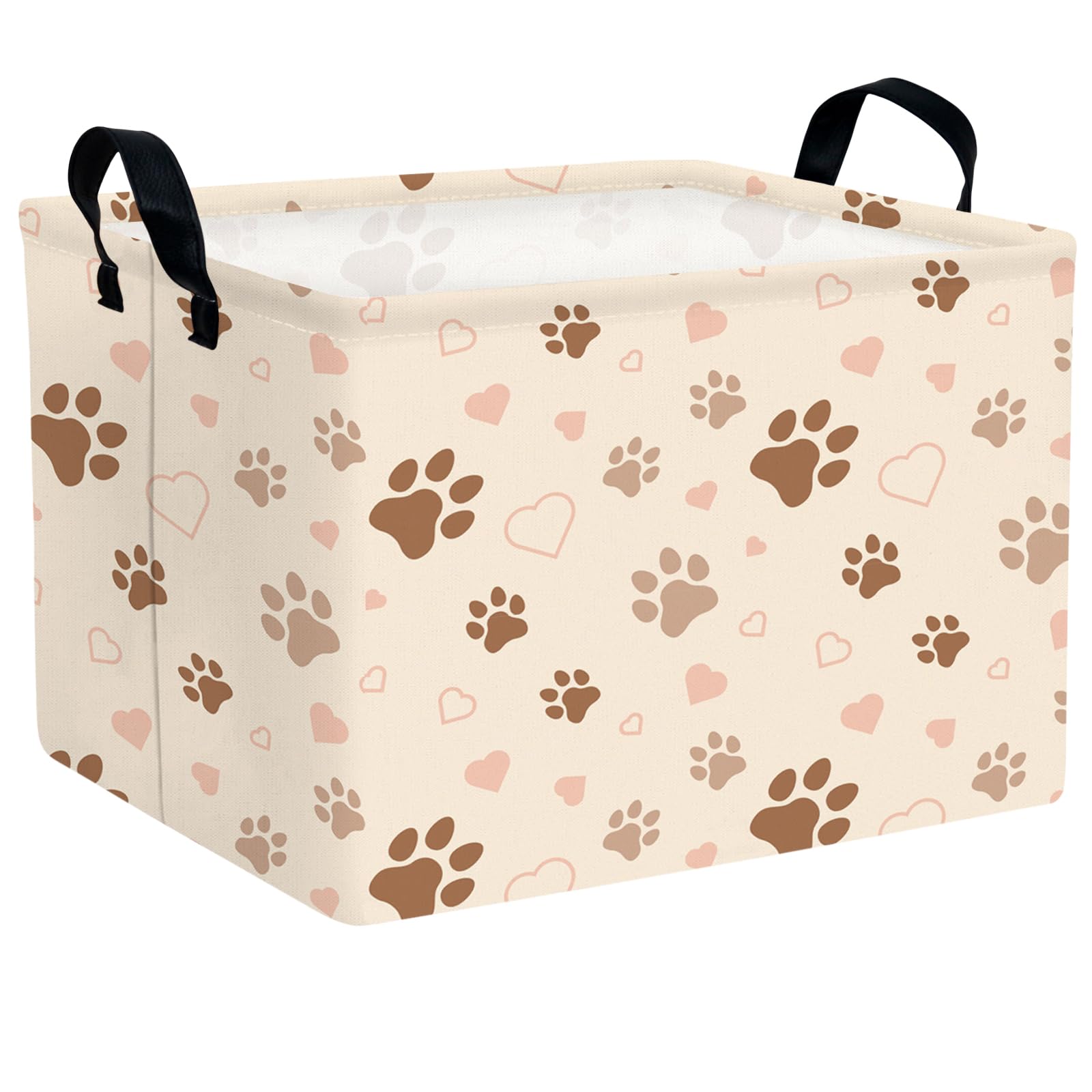 Dog Toy Basket for Pet item storage, Boys &amp; Kids Rectangular Toy Basket Canvas Cute Basket for Toys, Books, Blankets &amp; More (Brown Paw Print)
