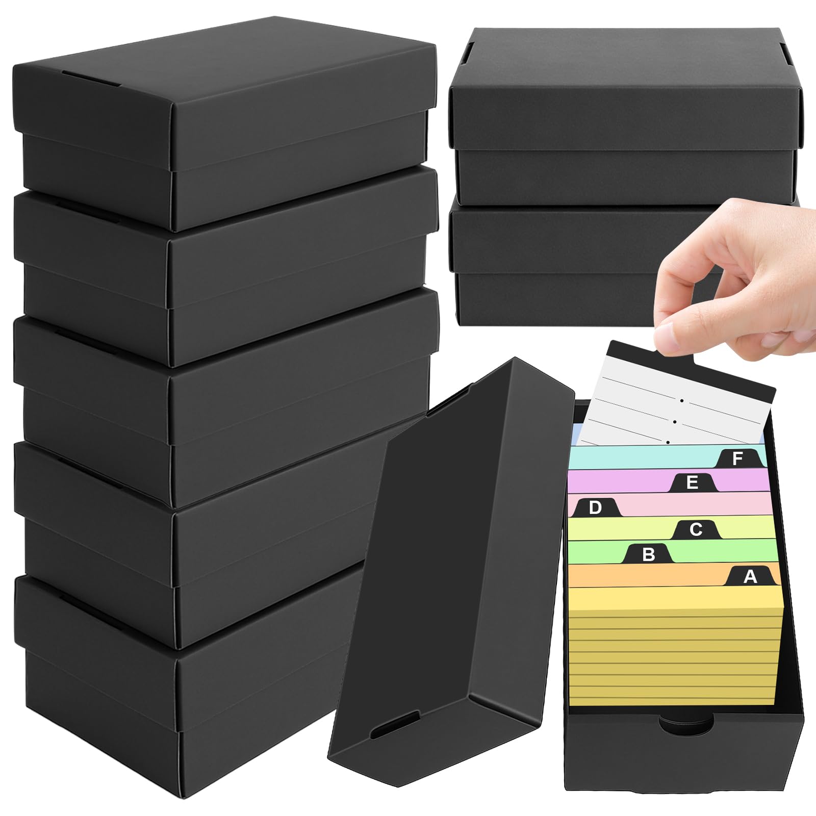 Himomo Black 8Pack 3X5 Index Card Box, Index Card Holder 8000+ Cards, Flash Card Holder Index Card Case 3''X5'' Note Card Organizer File Box Index Card Storage Box For 3X5 Flashcard Notecard Recipe Card