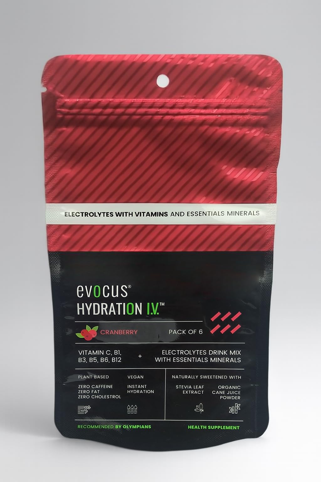 Evocus Hydration IV Electrolyte Drink Mix Powder | Cranberry | Energy Drink | Instant Hydration (Pack of 6)