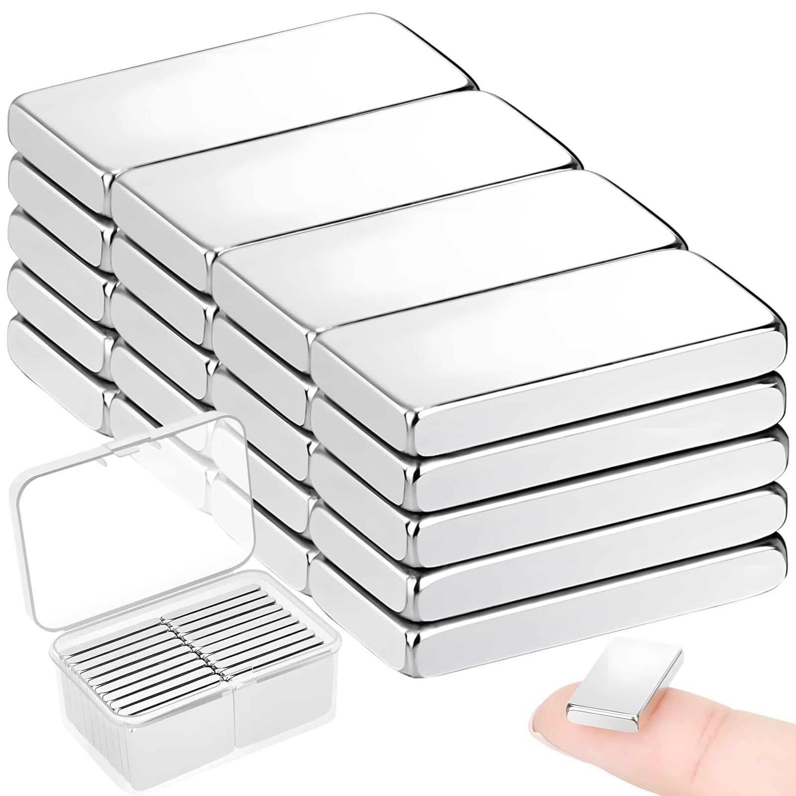 20 Pack Strong Magnets, NdFeB Magnets, 20 * 10 * 3mm, Rectangular Magnet Bar Magnets, Thin Strong Flat Magnets, Heavy Duty Magnets for Whiteboards, Fridge, Crafts, DIY
