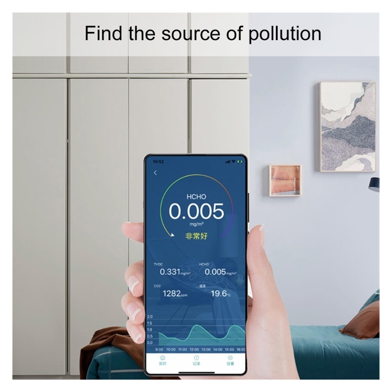 Sensore misuratore di CO2 Tester del monitor della qualità dell'aria Monitor APP telefono Rilevatore gas tester temperatura dell'anidride carbonica formaldeide Per cucina e camper