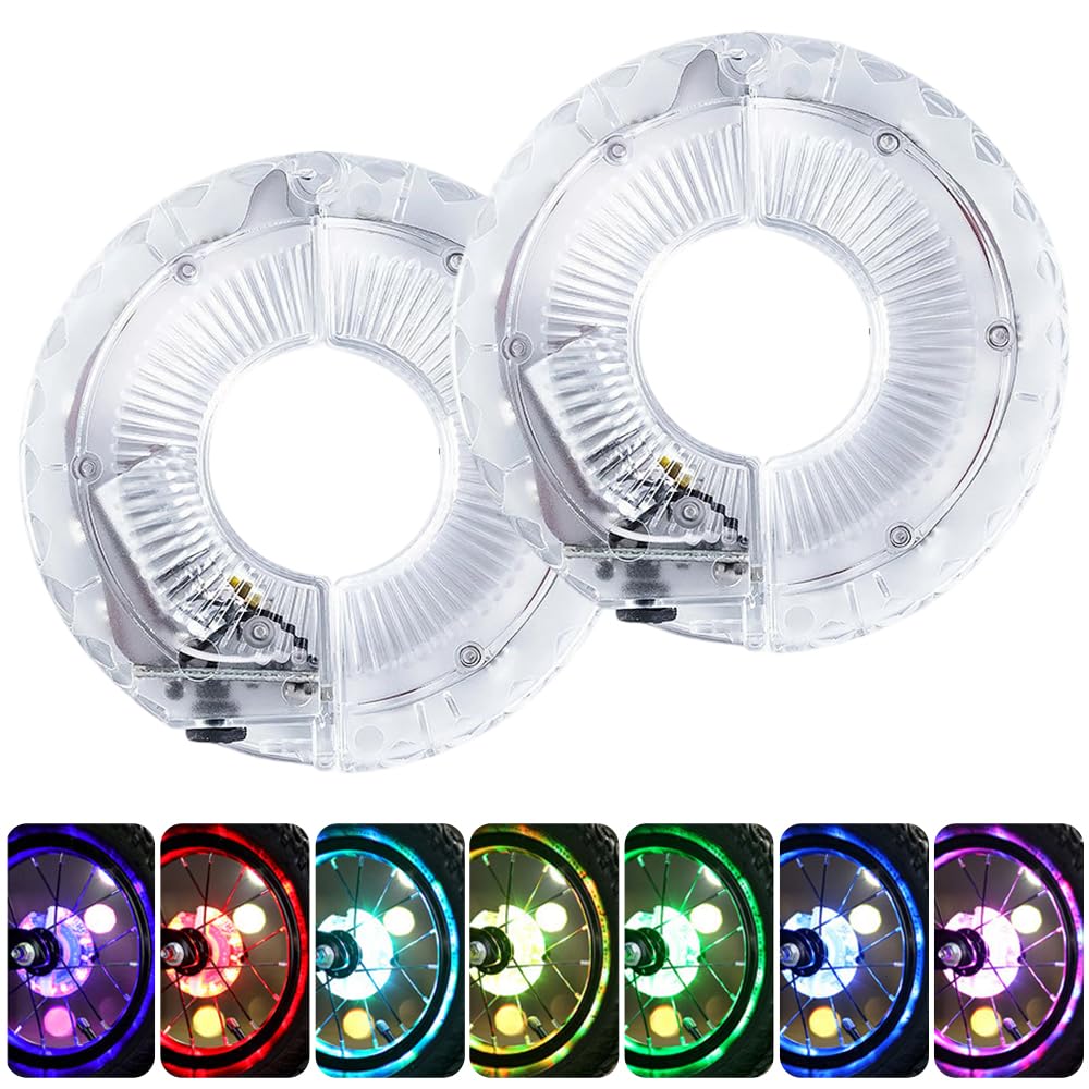 LED per Bicicletta, 2PCS USB Ricaricabile Luci dei Raggi della Bicicletta Impermeabile, Luci per Ruote LED per Bici 7 Colori 18 modalità