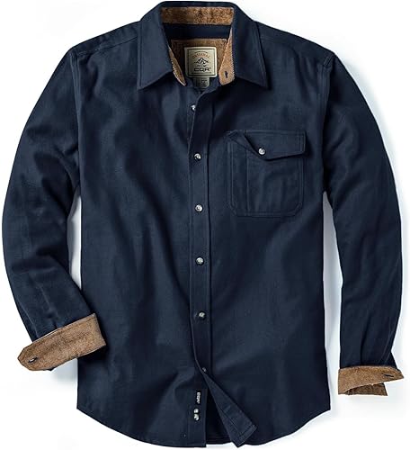 CQR - Camisa de franela de algodón a cuadros con botones y manga larga para hombre, algodón cepillado suave, camisa de estilo informal para