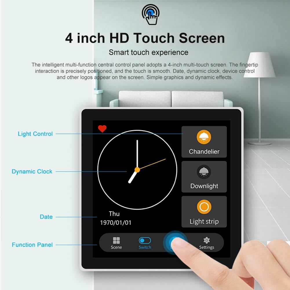 Tuya Smart Home Multiple Zigbee Smart Home Panel de Control Interruptor de 4 Pulgadas Control de Pantalla TáCtil con Zigbee Gateway - Enchufe de la UE