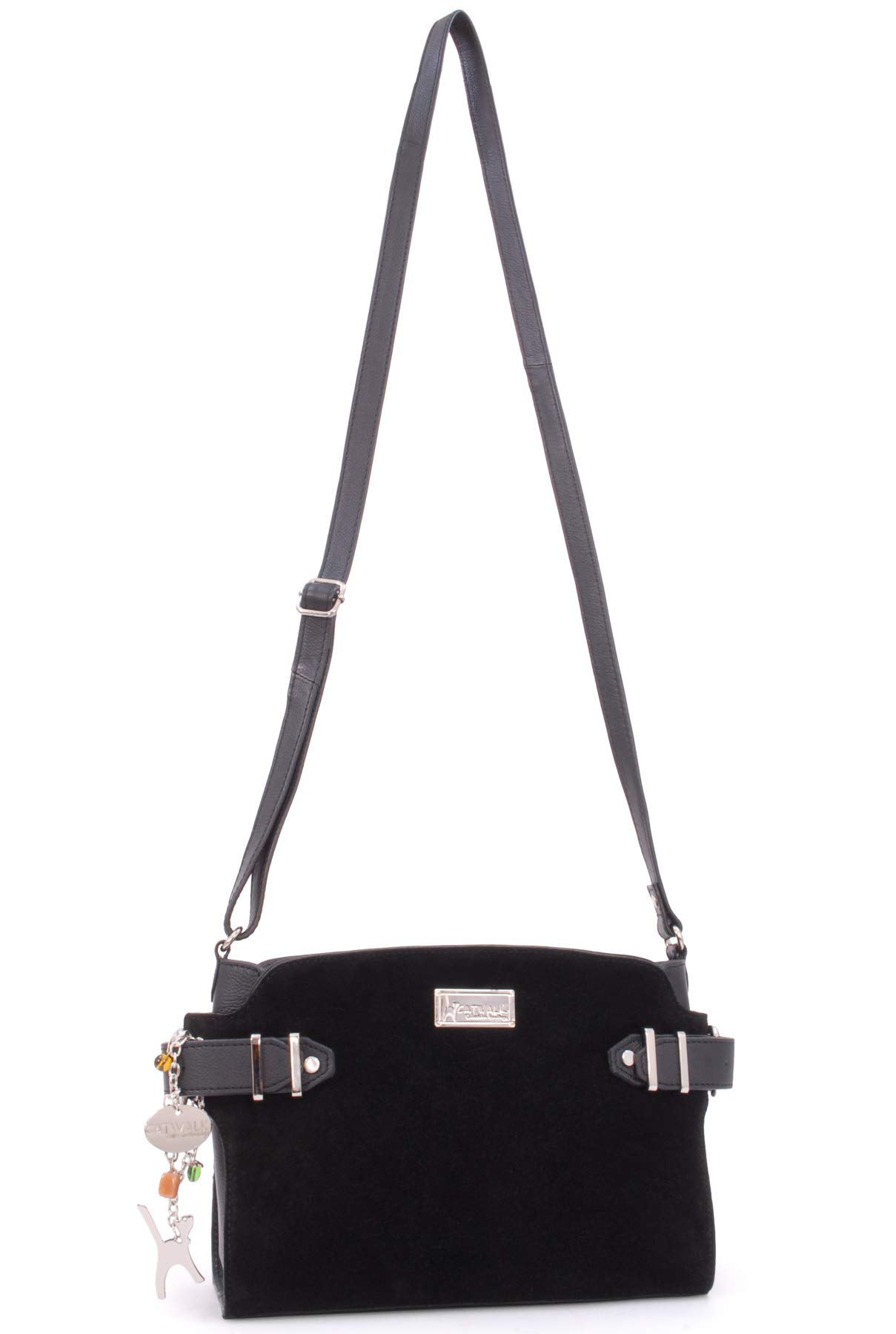 Catwalk Collection Handbags - Borsa a Tracolla in Vera Pelle e Camoscio - Borsa a Mano Media - Tracolla Regolabile - Amanda