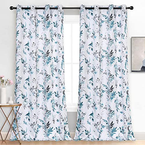 Image of MYSKY HOME Living Room Curtains 84 inches Long Floral Blackout Curtains Room Darkening Thermal Insulated Panels Light Blocking Grommet Flower Drapes for Dining Room, 2 Panels, Turquoise