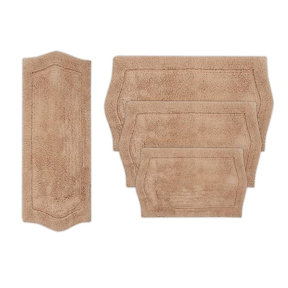 Extra Absorbent Multi-Sized Linen Brown Bathroom Rugs Set 4 Piece with Pretty Hand Tufted Shaggy Design Non Slip