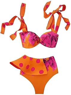 Biquíni de 2 peças Bikini Set Cintura Cintura Pontos Pontos Floral Swimsuit Estranho Swimwear Mulheres Banhando Fato Verão Praia Wear Biquini conjunto (Color : TZ21148O1, Size : M)
