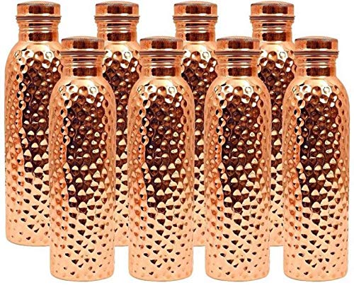 HarLen Hammered Copper Water Bottle with Lid 34 Oz Pack of 8