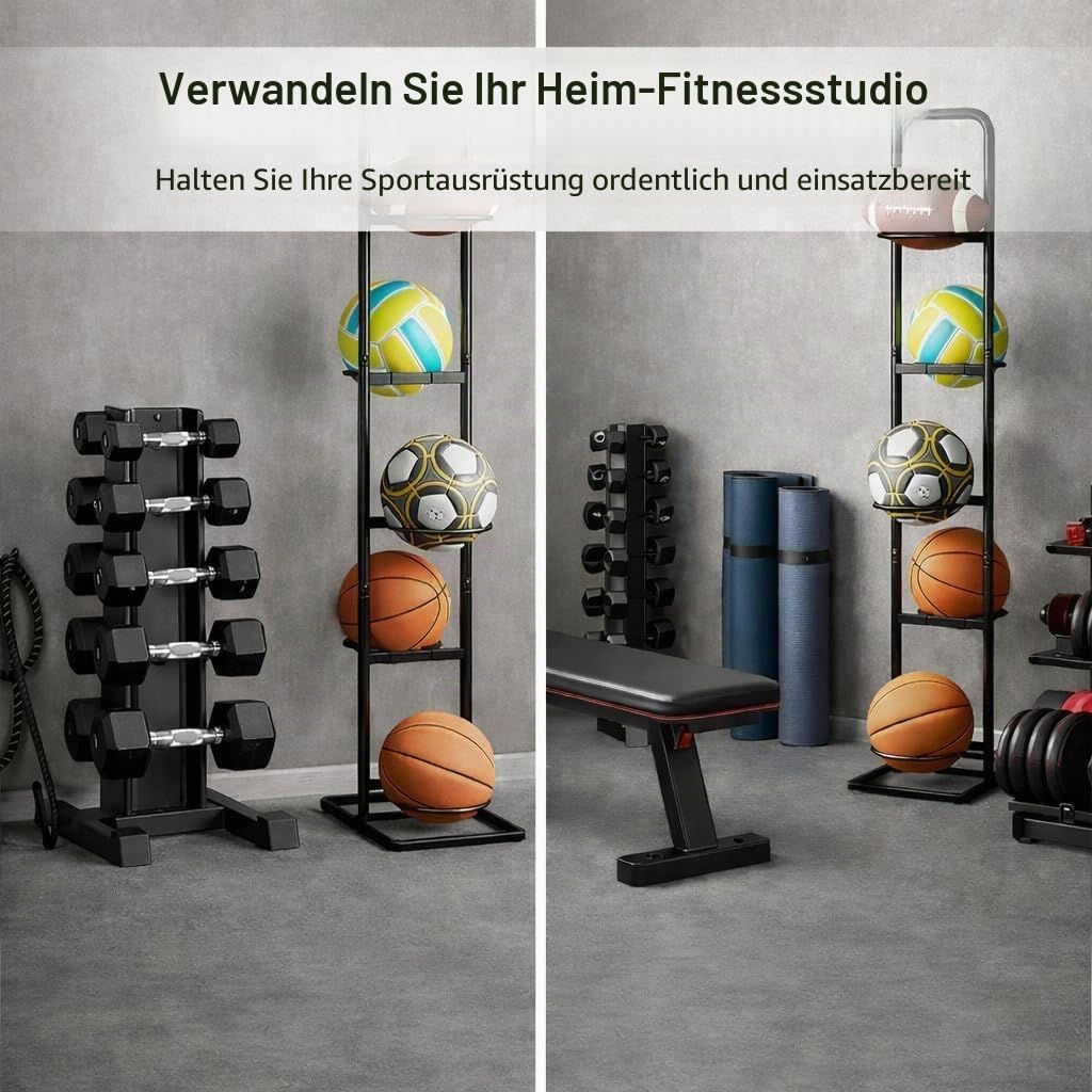 Ball Aufbewahrung Stahl-Ballständer mit 5 Kugelhaltern für Basketball Fußball Volleyball