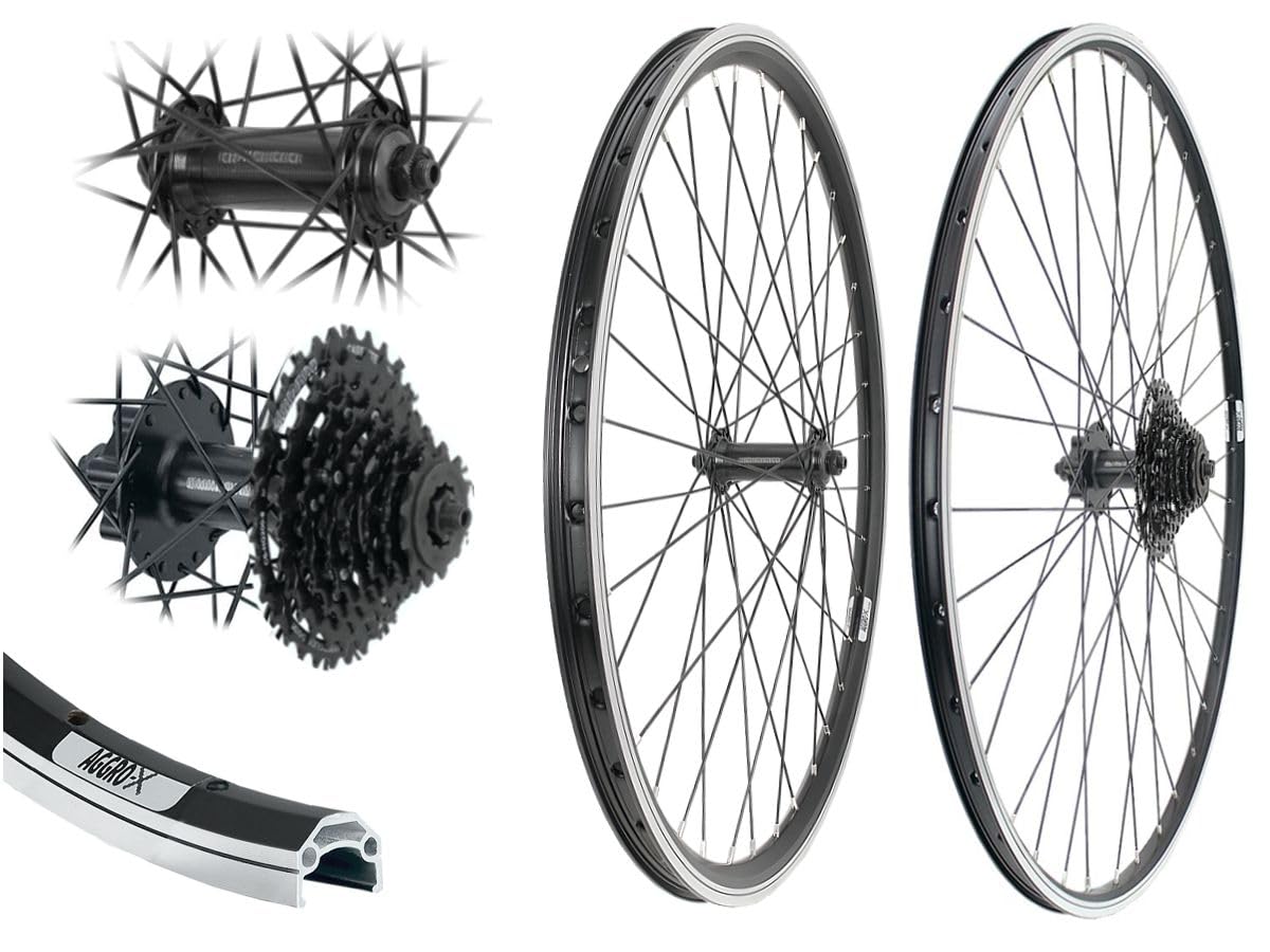 26 Zoll Laufradsatz Alu Vorderrad Hinterrad 19-559 schwarz V-Brake TX500 / TX506 Felgenbremse inkl. 8 Fach Zahnkranz Kassette 24 Gang