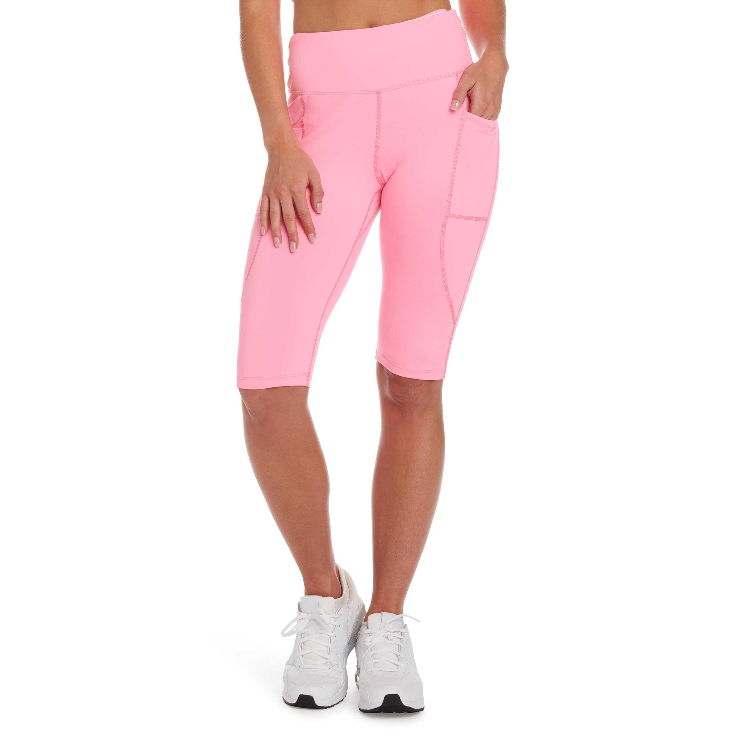 Zippy High Waisted Capri Leggings for Women - Tummy Control Yoga Pant with Pockets for Cycling, Running and Workout Pink-S