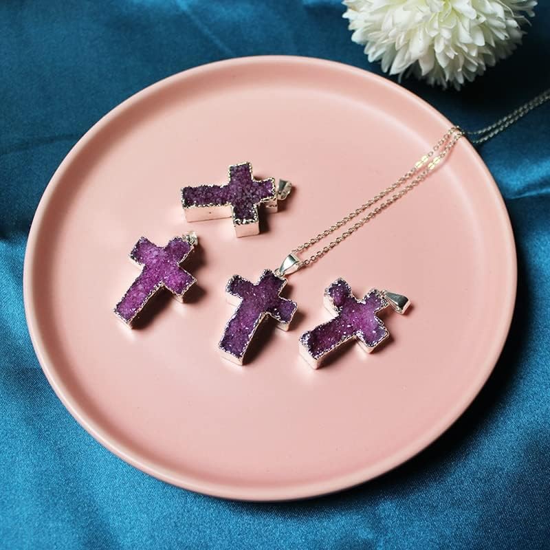 Miniatura 5 de Collar con colgante de piedra de cristal curativo, collares de cruz de plata, reiki, sin pulir, joyería de cuarzo crudo para mujer, 1 unidad