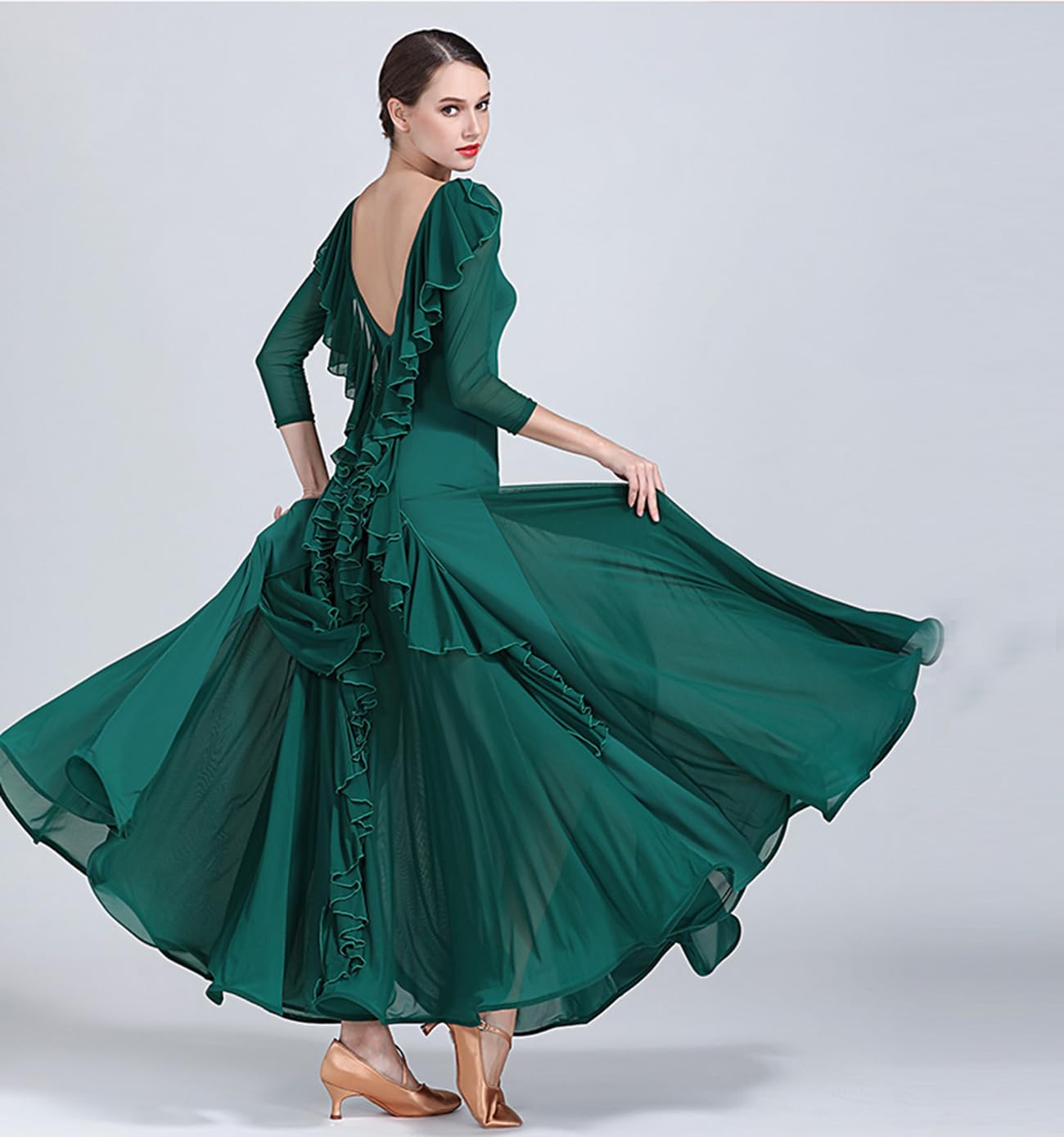 Modernes Gesellschaftstanzkleid für Damen, Rundhalsausschnitt, rückenfreies Design, professionelle Tanzaufführungskleider, nationaler Standardtanz, Walzer-Tango-Kleider