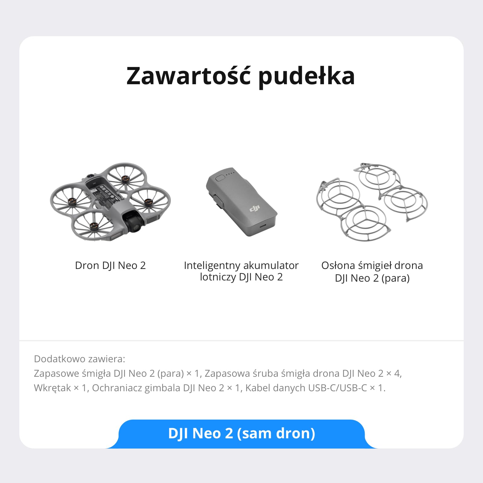 DJI Neo 2 (tylko dron), lekki dron z kamerą, start z dłoni i lądowanie na dłoni, sterowanie za pomocą gestów, ActiveTrack, dookólne wykrywanie przeszkód, dron 4K dla początkujących
