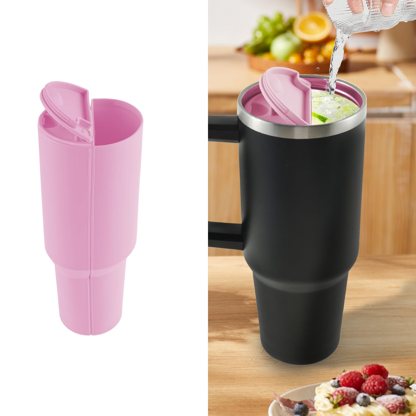 KOUISYY Inner Cup Section Tray, 2-in-1 Drinks Separator Silicone Liner for 40oz Cup, Reusable Cup Divider Insert, Silicone Hot Cold Inner Sleeve,