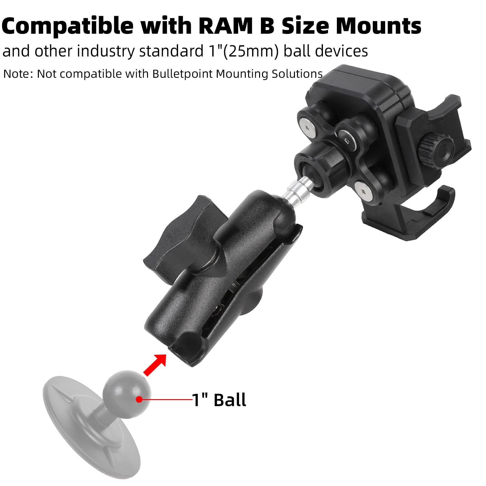 Supporto per telefono a sfera regolabile da 2,5 cm con braccio medio da 9 cm per smartphone da 4,7 a 7 pollici, supporto universale per telefono con smorzatore di vibrazioni [compatibile con