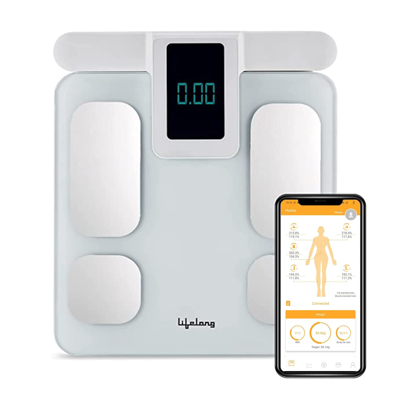 Lifelong 8 electrode Smart Body Fat Scale (With weight display and Bmi on handle| (LLWS126 1 Year Manufacturers warranty,White) (B0BVM1FQ3C) Amazon Price History, Amazon Price Tracker