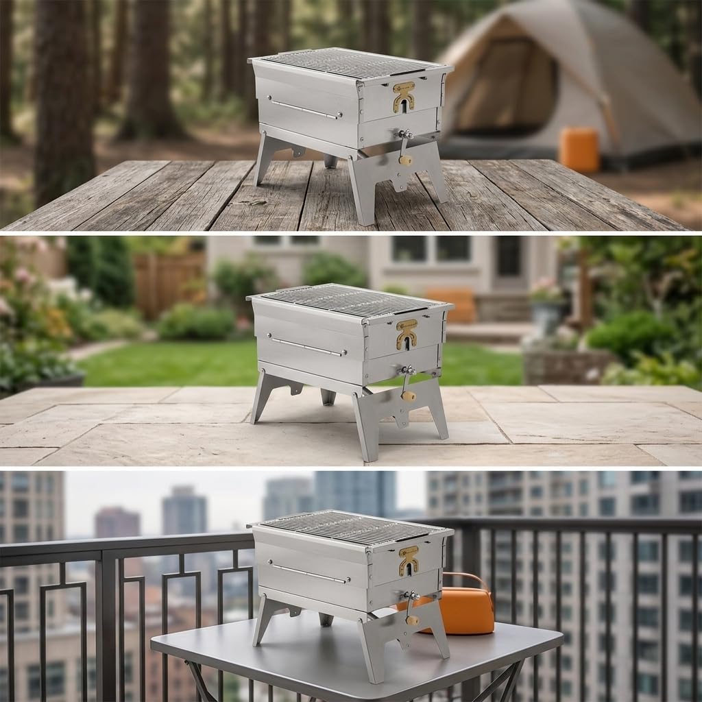 Barbacoa Pequeña Plegable Portátil Carbón y Leña para Camping y Exrior